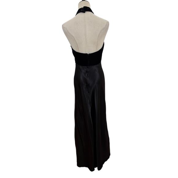 Vtg 90s LA Glo Black Velvet & Satin Halter Slip Maxi Gown Dress Sz 7 Glam Goth - Picture 6 of 8